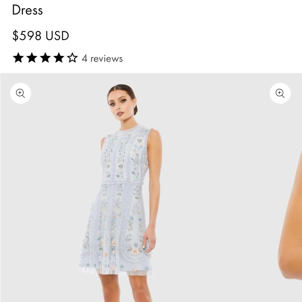 Mac Duggal Blue Sleeveless High Neck Embroidered Mini Dress